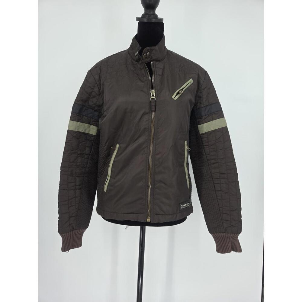 Energie Style Clash Sixty Men's Small Brown Nylon Military‎ Collar Biker Jacket